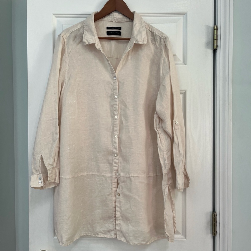 Tahari 100% Linen Cream Button Down Shirt